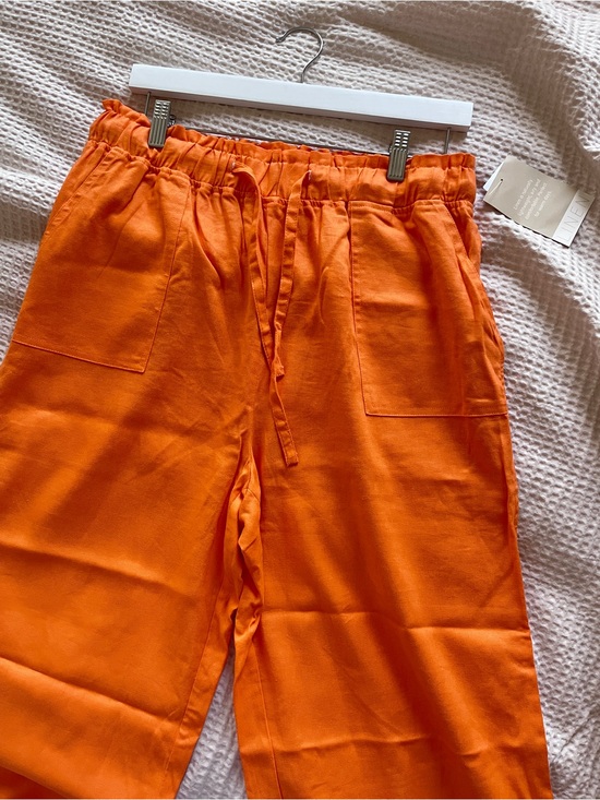 Pants & Jumpsuits | Orange Linen Blend Pants With Slit Details | Poshmark